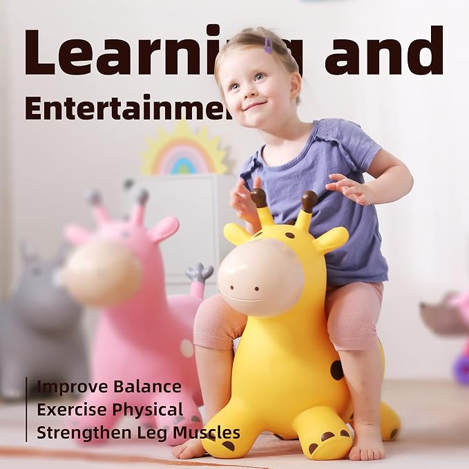 Giraffe Bouncy Animal Hopper for Toddlers, Inflatable Bouncing Hopper Toys, Outdoor Indoor Ride on Horse Bouncer Hopping Toys, Birthday Gifts for Boys Girls 18 Months 2 3 4 5 6 Years Old