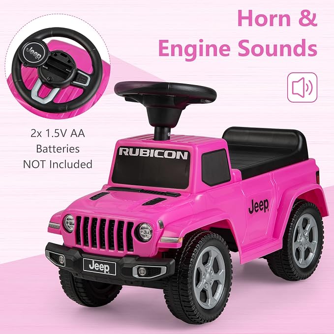 OLAKIDS Ride On Push Car, Licensed Jeep Foot-to-Floor Toddler Sliding Racer with Engine Sound, Horn, Under Seat Storage, Baby Walking Toy Gift for Boys Girls Kids Age 1.5-3 (Pink)