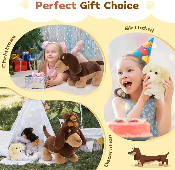 Muiteiur 18" Dog Stuffed Animals, 4-Pack Dachshund Stuffed Animal Set, Cute Wiener Dog Gift for Kids, Boys, Girls