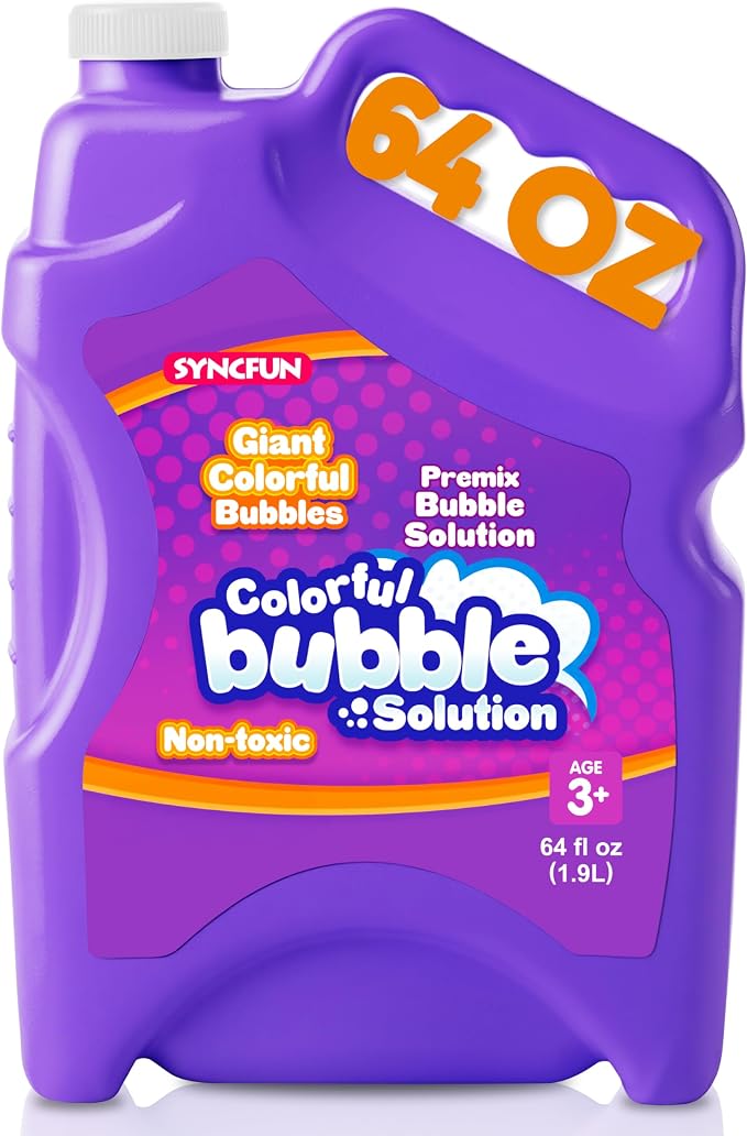 SYNCFUN 64 oz Premixed Bubble Solution, 1.9L Giant Pre-Mix Refill Solution for Bubble Machine,Bubbles for Kids, Wands, Blower, Easter, Outdoors Activity, No Mixing or Measuring
