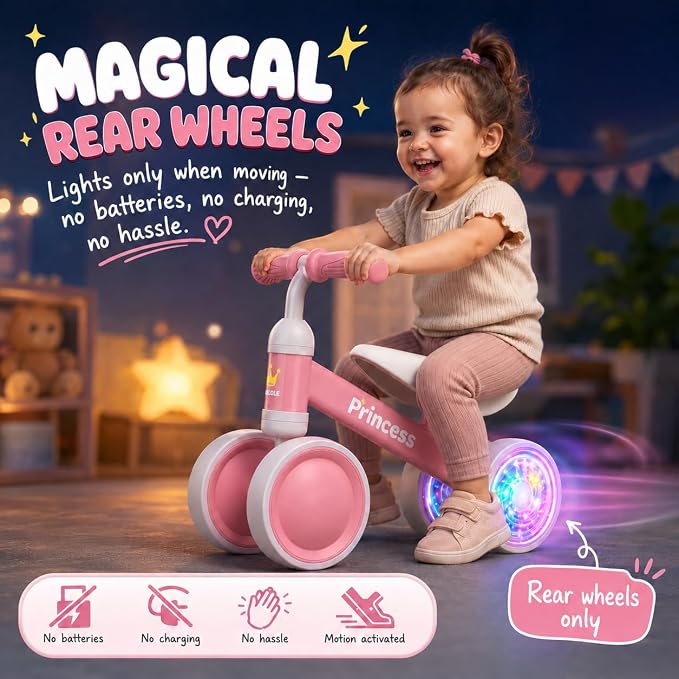 BEKILOLE 1 Year Old Girl Gifts Baby Balance Bike 1st Birthday Girl Gift with LED Light Up Wheels for 12-24 Months Toddlers - ASTM Certified 2-Minute Assembly Pink First Ride On Training Toy