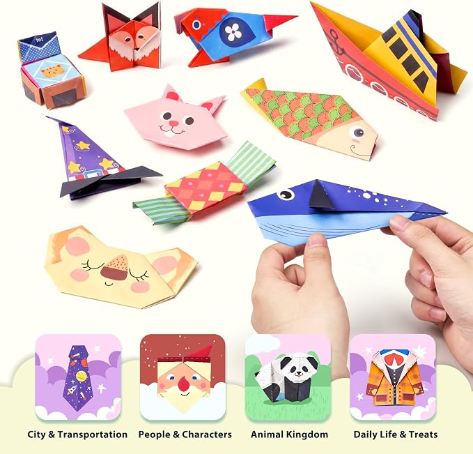 Gamenote Colorful Origami Kit for Kids 80 Projects 160 Double Sided Origami Paper, 100 Sheets Practice Papers Instructional Origami Book Origami Gift for 4+ Kids Adult Beginners Training Craft, Animal