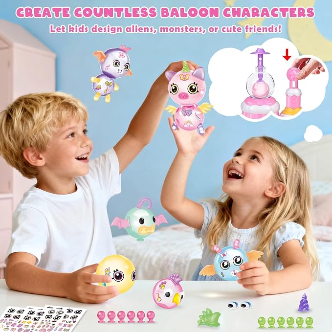 BTEC 170 PCS DIY Balloons Animals Accessories Craft Kits for Kids, DIY Sticky Balloon Maker Toy,36PCS Magic Bouncy Balloon Refill with Stickers Accessories, Birthday Gifts for Kids Boys Girls Ages 3+