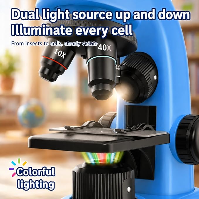 Kids Microscope,40-1600x Microscope Kit for Kids Beginners Children,STEM Kit,Prepared Slides,LED Light and Configured Various Operating Tools- Science Experiment Toy for Kids Ages 6-12