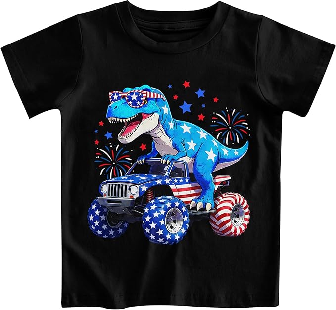 Lovekider Cotton Shirt for 3-6T Boys Truck Dinosaur Toddler Kids T-Shirt Short Sleeve Excavator Construction T-Rex Tee Shirts