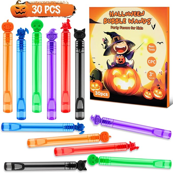 Halloween Party Favors Mini Bubble Wands 30PCS Halloween Goodie Bag Stuffers Treat Bag Fillers for Kids Halloween Bubbles No Candy Trick or Treat Toys Classroom Prizes Outdoor Gifts for Boys Girls