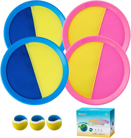 Weehoey Toss and Catch Ball Game Set for Kids Ages 4-8 – Outdoor Summer Toys for Backyard, Beach, Lawn – Fun Family Games, Birthday for Boys & Girls (Blue & Pink)