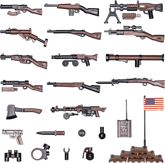 36 Pcs Weapons Pack Military U.S Field Force Weapons Toy Set - Brown Weapons Accessories Weapon Battle Building Blocks Compatible with Major Brand, 3 Years Old and up