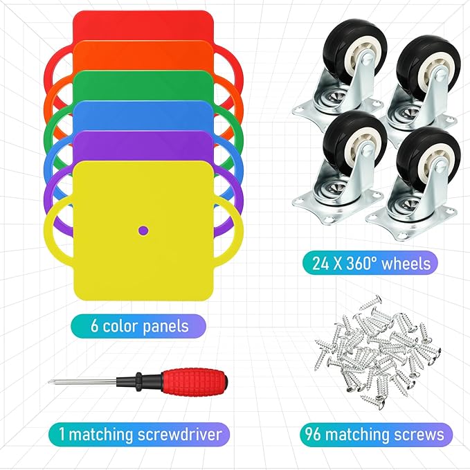 Jerify 6 Pcs Sports Scooter Board Bulk for Kids Gym Scooters Board with Handles Plastic Casters Sitting Flat for Children Gym Indoor Outdoor Activities Play Equipment (Round Handle Mixed Color)
