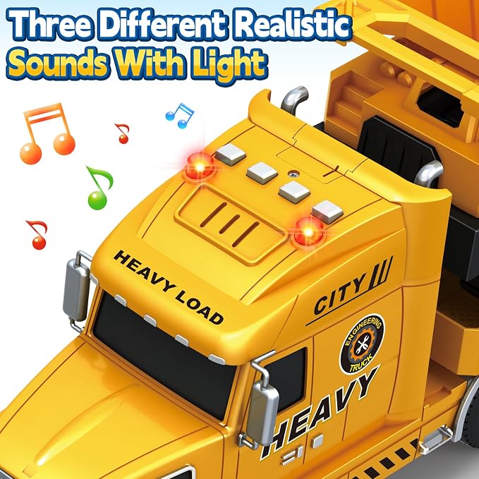 Bstoyder Toddler Boy Toys for 3 4 5 6 7 Years Kids, 27" Semi Construction Carrier Truck Toy with Excavator and Dump Truck, Friction Powered Toys with Lights and Sounds, Birthday for Boy Girls