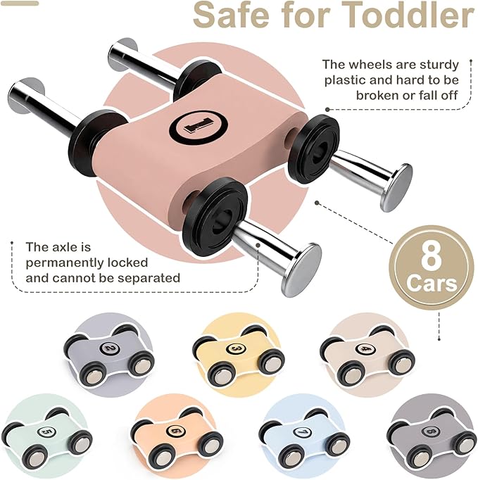 Joyreal Montessori Toddler Toys for 1 2 3 Year Old - 7 Level Wooden Car Ramp Racer Toys with 8 Mini Cars & 2 Garages - Christmas Birthday Gifts for 1-2 Year Old Boys and Girls