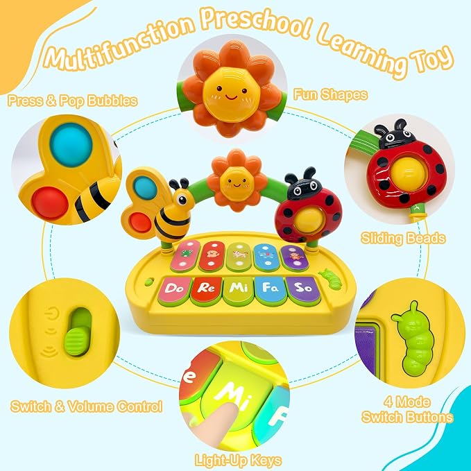 Baby Piano Toys 6-12 Months Light Up Music Keyboard 6 9 12 18 Month Old Baby Toys with 4 Modes, Infant Educational Learning Toys for Girl, Small Musical Piano for Babies 1 Year Old Boys Girls Gift