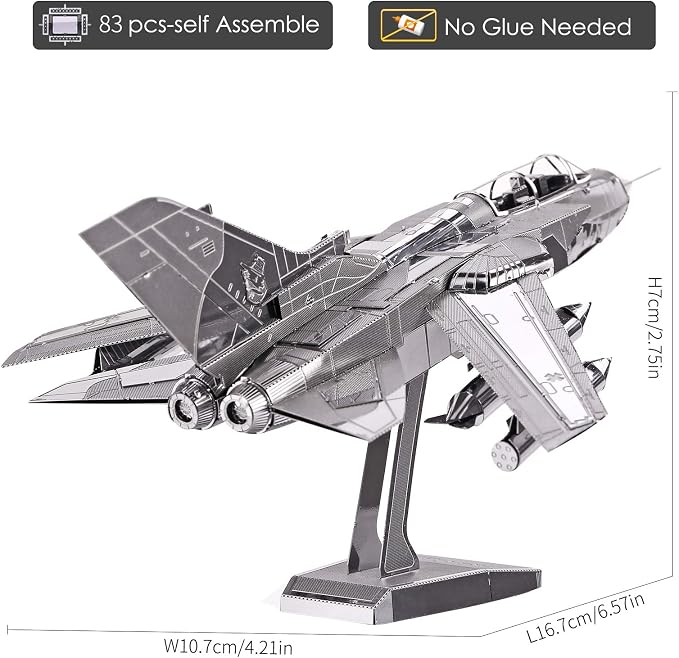 Piececool 3D Metal Puzzle for Adults, Tornado Fighter Jet Military Airplane Models Kits to Build for Teens Men Hobbies DIY 3D Puzzles, Great Birthday Gifts, 83 Pcs