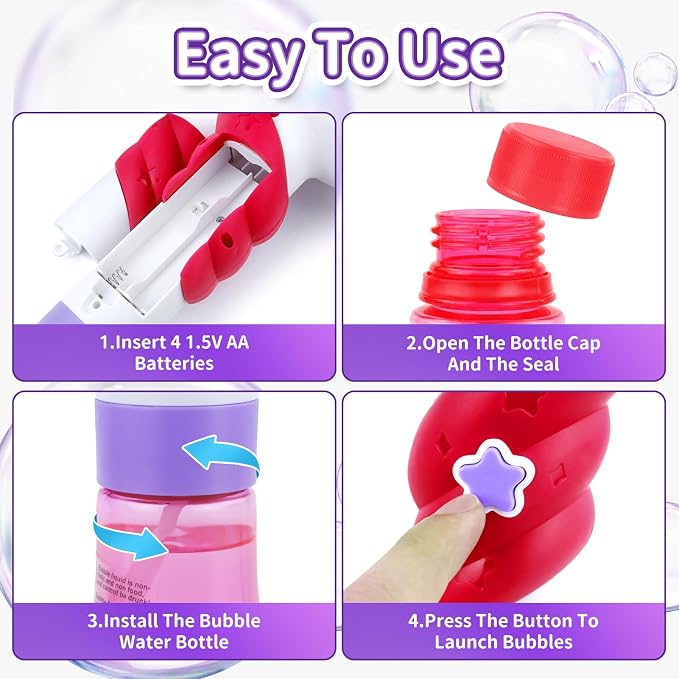 Bubble Machine Wand for Toddler Girls Toy, Automatic Bubble Machine Maker Blower Toys with Light, Outdoor Mower Party Toys for 3 4 5 Year Old Girl Easter Birthday Gifts Include Bubble Solution