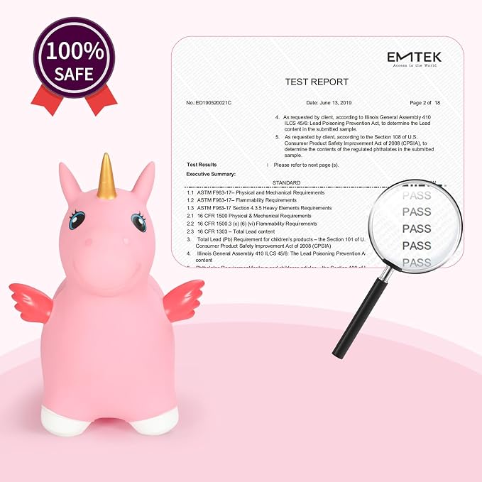 INPANY Unicorn Bouncy Horse Toys, Toddler Inflatable Unicorn, Bouncy Pals | Eco-Friendly PVC, Low Center Gravity, Cute Cartoon Design, Load 100 Lbs, Learn & Exercise & Active Fun, Gifts for 1-3 Kids