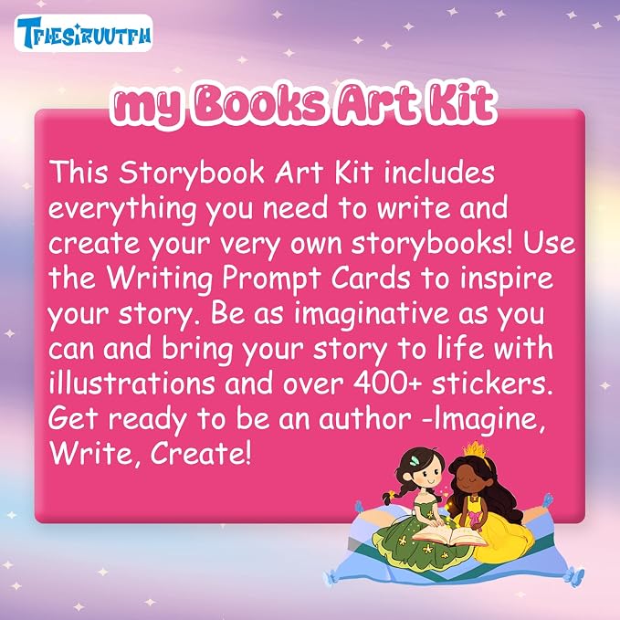 Storybook Art Kit, Make Your Own Story Book, DIY Writing Journal with 400+ Stickers, 24 Pens, 2 Scrapbooking & Journal Supplies, Hardcover Book Making Kit for Kids Easter Gifts for Girls Ages 5-10