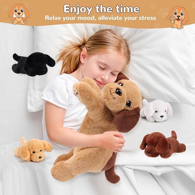 gnomantic Dog Stuffed Animals with Babies Inside, Mommy Toy for Kids | 5-Piece set: 1 mommy dog + 4 baby puppies inside. Unzip belly to reveal surprise babies. Ultra-soft, ages 3-8.