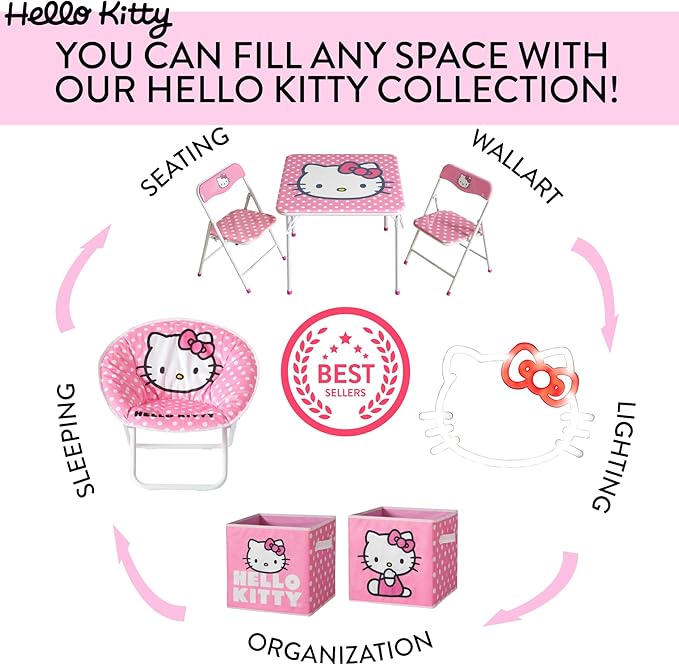 Hello Kitty Set of 2 Storage Cubes with Handles, Durable Foldable Fabric Organizer Bins for Bedroom, Closet, Nursery & Dorm, 10x10x10 Inch Cube Storage Baskets for Toys, Clothes & Shelves