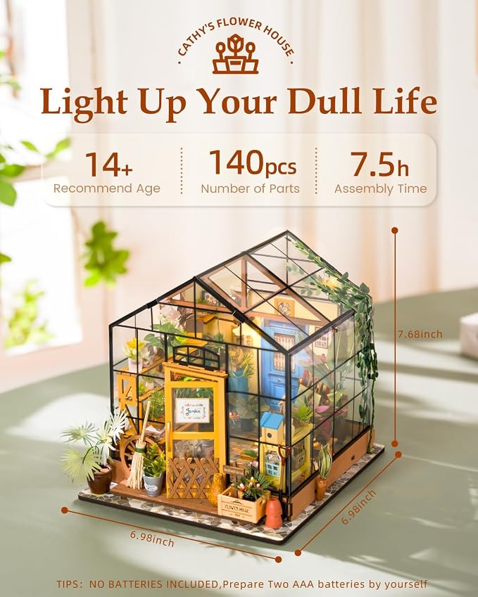 Rowood Miniature House Kit, Mother's Day DIY Miniature Greenhouse Dollhouse Kits for Adults, Wooden Crafts for Adults, Gifts on Birthday Christmas - Cathy's Flower House