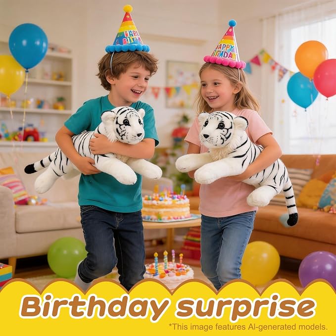 White Tiger Stuffed Animal 23.6" Giant Stuffed Tiger Plush Jungle Stuffed Animal Soft Plush Tiger Stuffy Cute Plushie Toys Realistic Birthday Graduation Gifts for Kids Boys