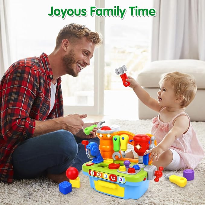 ORWINE Toys for 1 Year Old Boy, Musical Toddler Tool Bench, Montessori Educational Toys with Sound Lights Effect, Shape Sorter, One Year Old Boy Birthday Gift, Engineer Pretend Play Workbench