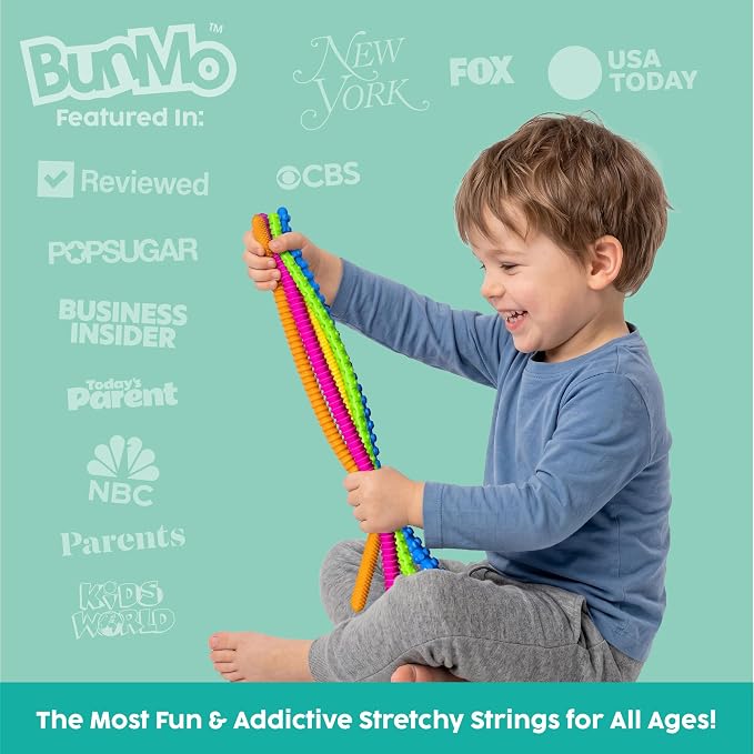 BunMo Silicone Stretchy Strings Sensory Toy – 6 Pack Fidget Worm Toy Set | Sensory Noodles for Kids | Bright, Textured, Fun Stretchy Noodles Fidget Toy for Tactile Play | Worm Toys for Fall Fun