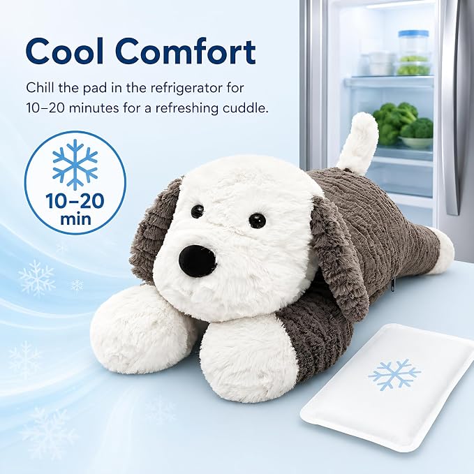 MaoGoLan 4lb-Weight Dog Stuffed Animal for Anxiety Adults Kids Cuddly Pillow, 24 Inch Puppy Plush with Microwavable Heating/Cooling Pad, Soft Plush Toy for Dog Lovers Gift Christmas Birthday