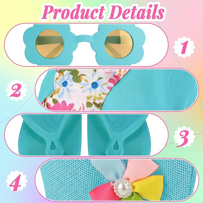 Kajaia 8 Pcs Light Blue 18 Inch Doll Clothes and Accessories Doll Swimsuit Dress Flip Flops Hat Outfit Swimsuit Accessories