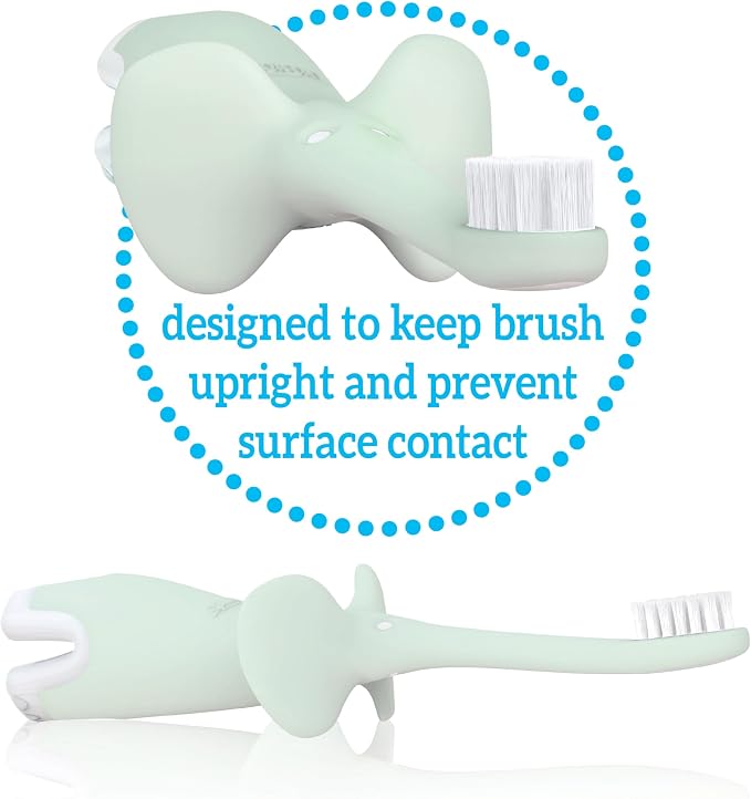 Dr. Brown’s Infant-to-Toddler Training Toothbrush Set, Mint Elephant with Fluoride-Free Strawberry Baby Toothpaste, 0-3 years