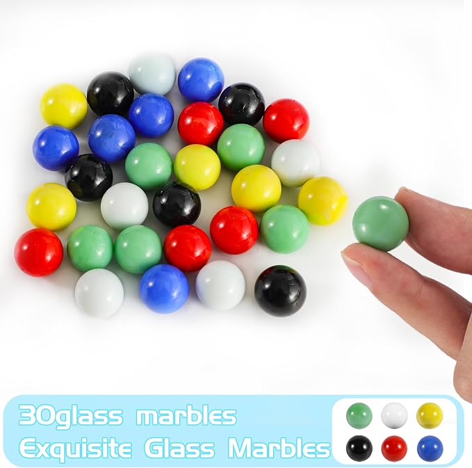 30 PCS Glass Marbles 6 Colors for Wahoo Marble Games and 6 Dices (0.63inches)