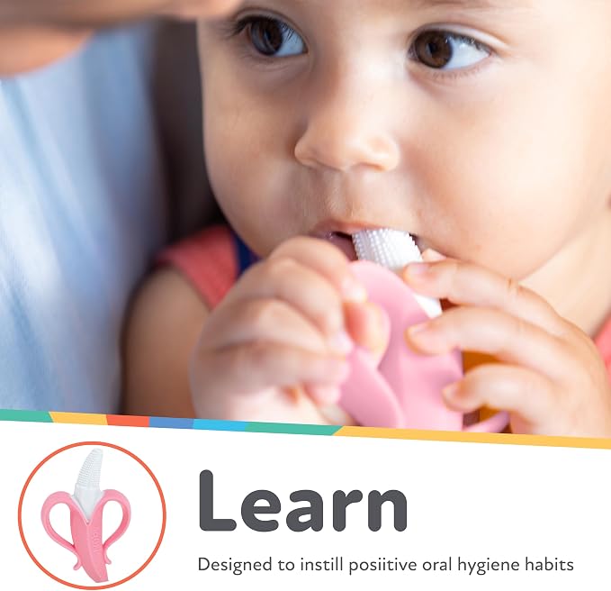 Nuby NanaNubs Banana Massaging Toothbrush - Baby Teething Toy - 3+ Months - Pink,(Pack of 12)