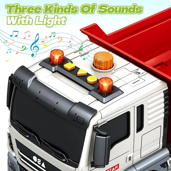 Bstoyder Kids Toys for 3 4 5 6 7 8 Years Old Boys, Large Dump Truck Toy with Lights, Sounds, Red Toddler Friction Powered Truck Vehicle Toy for Boys Girls Birthday Gifts