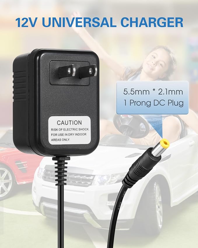 6 Volt Charger for Flybar/Kidzone Bumper Car，Replacement Chargers for Kids Ride On Car Toys，6V Battery Charger for Ride on with Charging Indicator Light,Input: AC110-240V,Output: 6V 1A