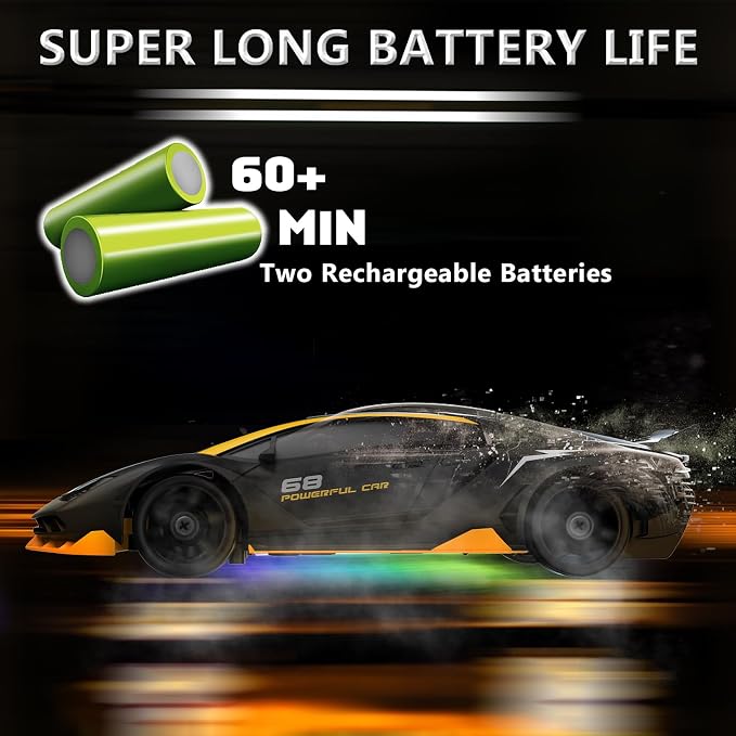 Remote Control Car RC Drift Car 2.4GHz 1:24 4WD 15KM/H High Speed Racing Sport Car with LED Lights Drifting Tire Racing Sport Toy for Adults Boys Girls Kids Gift 2Pcs Rechargeable Batteries