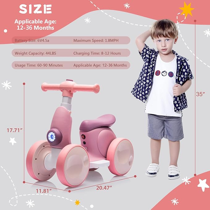 JoyRydz 6V Electric Baby Balance Bike with Bubble Machine,4 in 1 Toddler Balance Bike w/Remote for 1 Year Old Boys Girls Kids Bubble Bike Ride on Toys w/Powered Motor,Music,LED Lights (Purple)
