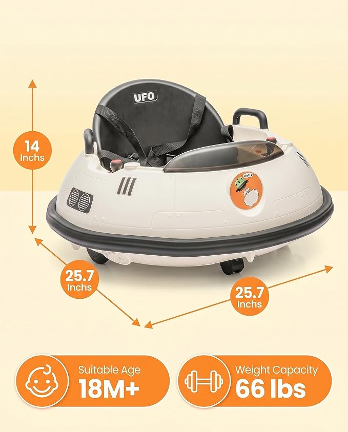 Garvee 12V Kids Ride On Bumper Car with Parental Remote Control, 360° Spin Electric Toddler Bumping Car, LED Lights, Safety Belt & Music, Ride On Cars for 18 Months+ Toddlers