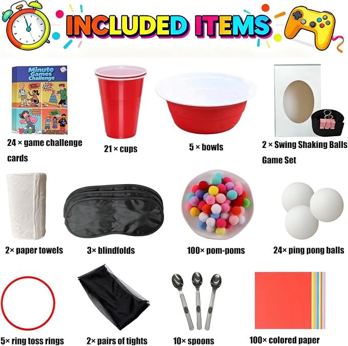Minute Challenges Games for Birthday Party Christmas Family Game Night Gathering 24 Day Advent Calendar Games Classroom Team Building Games for 2-12 Players