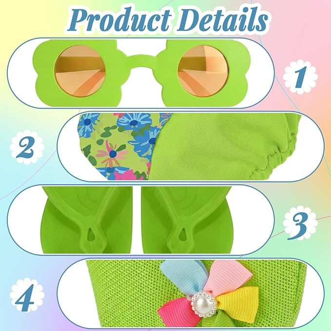 Kajaia 8 Pcs Green 18 Inch Doll Clothes and Accessories Doll Swimsuit Dress Flip Flops Hat Outfit Swimsuit Accessories