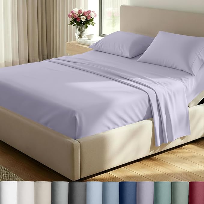California Design Den 100% Cotton Sateen Split King Sheet Set - Luxury 800 Thread Count Bedding Set with Deep Pockets - Lavender