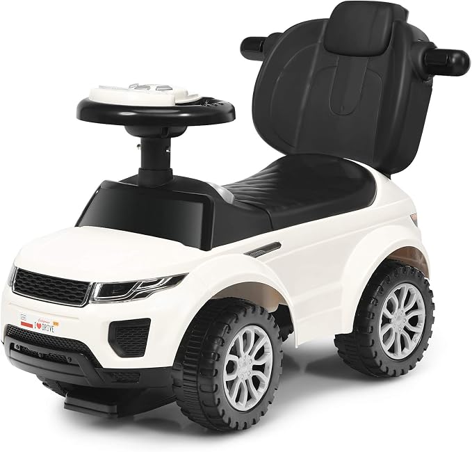 Costzon 3 in 1 Ride on Push Car, Stroller Sliding Walking Car with Horn, Music, Light, Under Seat Storage, Parental Handle, Armrest Guardrails, Ride on Toy for Boys & Girls (White)