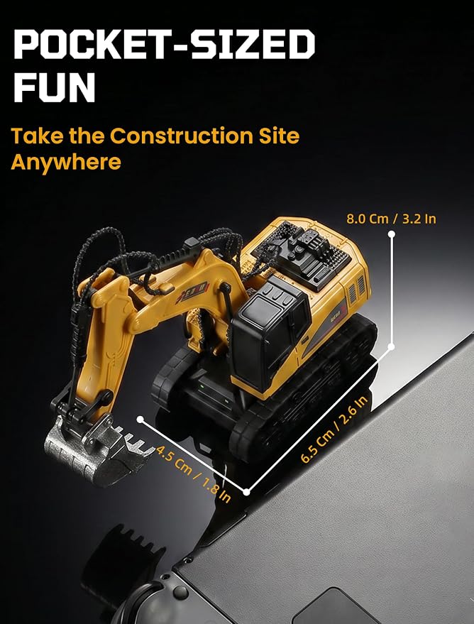 SHINESIGNAL10 Channel Mini RC Excavator Toy, Remote Control Excavator for Adult, Metal Aolly Bucket,Type-C Rechargeable, Construction Vehicle Toy for Boys 3+ Year Old