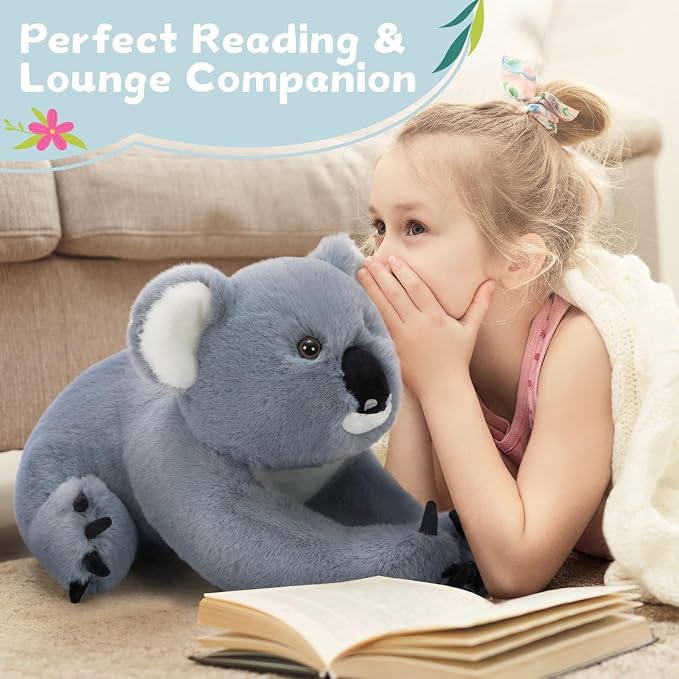 MaoGoLan Koala Stuffed Animal 25.6" Giant Stuffed Koala Plush - Soft Cuddly Huggable Design with Snap Button on Paws, Gift for Kids Childern Adults, Gray