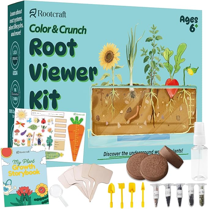 Root Viewer Kit for Kids - Science STEM Toys with Fun Stickers & Storybook, Craft Planting Kits for Ages 4-12, Birthday Gifts for Girls & Boys 4 5 6 7 8 9 10 Year Old(A Size)