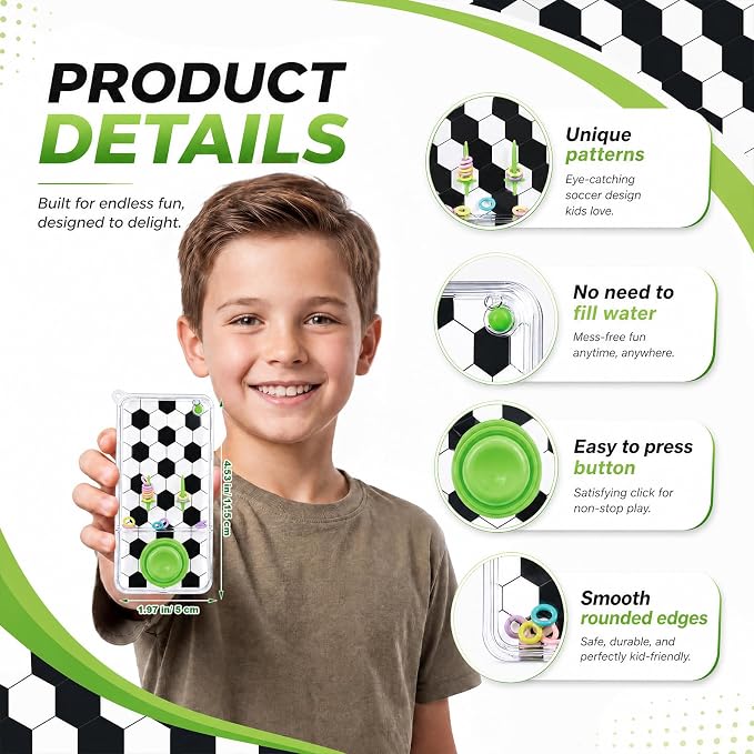 12 Pack Soccer Party Favors Handheld Water Ring Game for Kids, Water Ring Toss, Birthday Goodie Bag Stuffers, School Classroom Rewards for Students