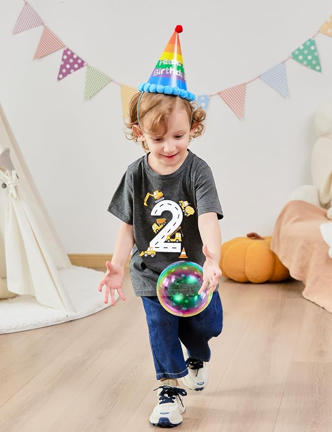 Lovekider 2-5 Years Birthday Boy Shirt Construction Party T-Shirts Excavator Cotton Short Sleeve Tee Dark Grey