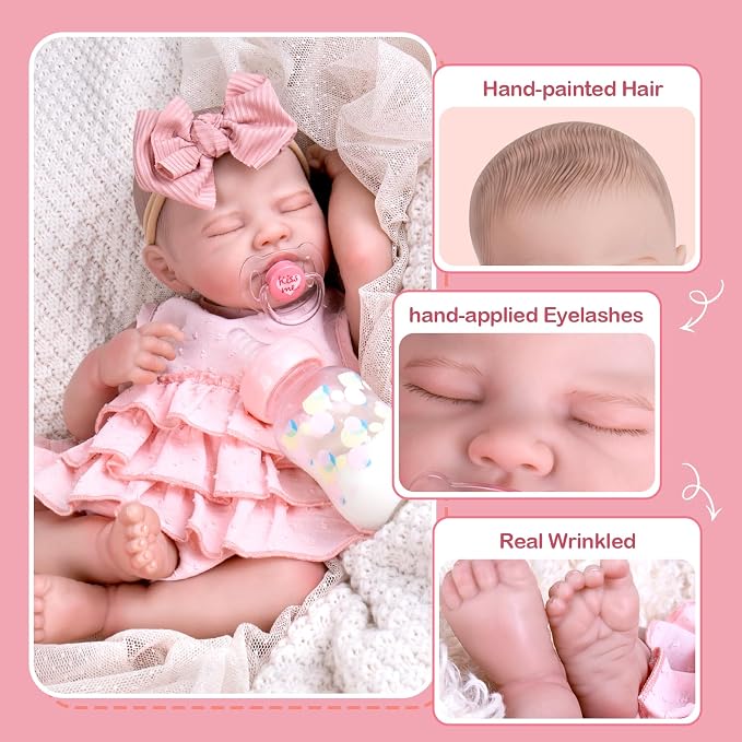 Aori 20" Realistic Reborn Baby Dolls – Lifelike Sleeping Newborn Girl Doll with Soft Weighted Body, Poseable Limbs, Full Feeding Set & Outfit – Cuddly Baby Gift for Girls 3+ and Collectors