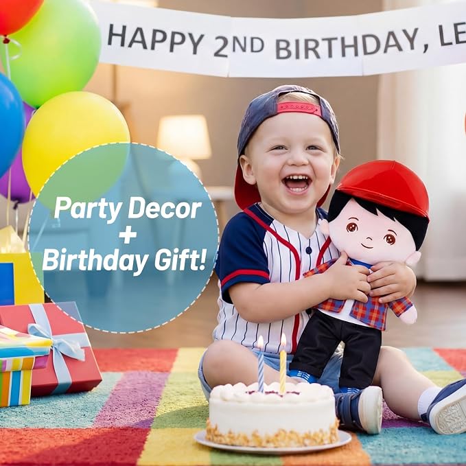 OUOZZZ 12.6" Soft Baby Doll Toys for 1 Year Old Boy Gifts, Birthday Gifts for 1 Year Old Boy Plush Toys Gift for Toddler Kids Red Hat