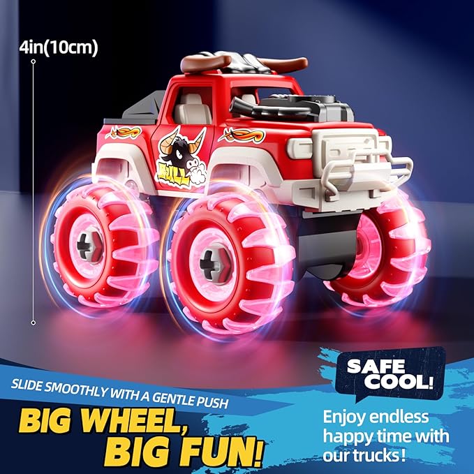 4 Pack Monster Truck Toys for 2 3 4 5 6 7 Year Boys, Light-Up Car Toys with Light-Up Wheels, Take Apart Toys Trucks for Toddler Toys 2-3, Birthday for Toddler Boys Ages 2-4