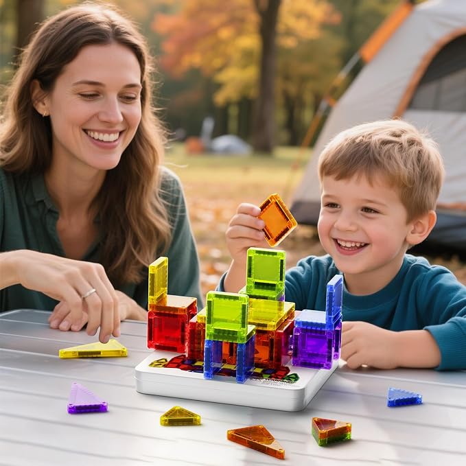Magnetic Tiles Mini Travel Toddler Set 60pcs Magnetic Blocks Building Kids Toys, Montessori Preschool Classroom Must-Haves Educational Learning Sensory Toys for 3+ Year Old Boys