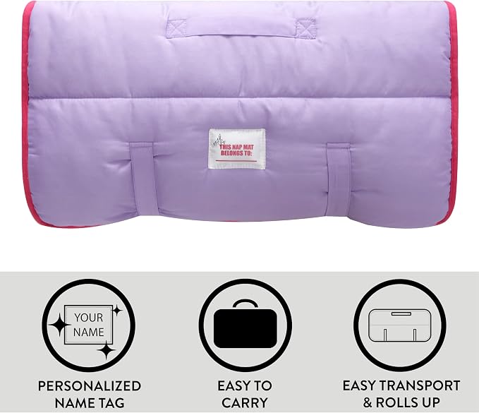Super Soft Plush Toddler Quilted Nap Mat with Built in Blanket and Pillow